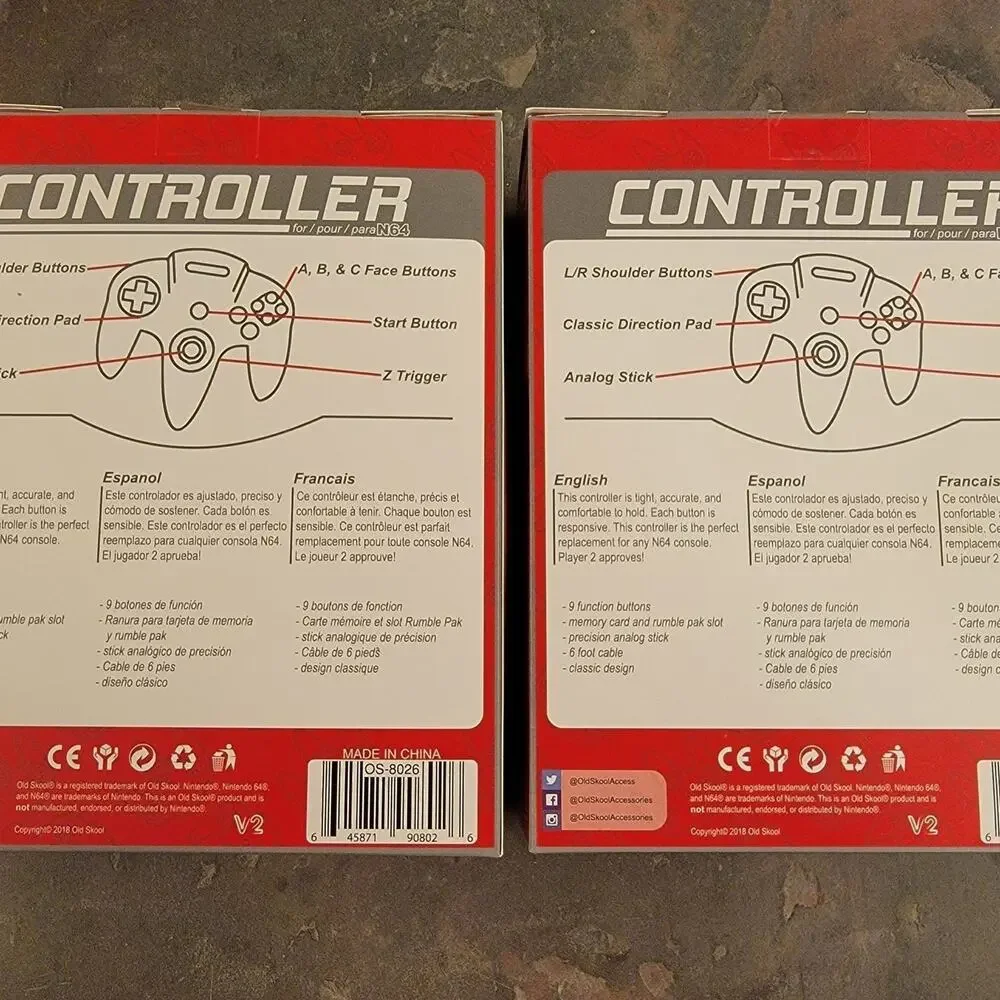 2 N64 Controllers - Watermelon Red (NEW) - Nintendo64 - Funtastic Color